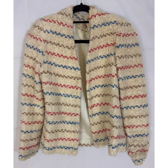 Vintage White Stag Bouclé Jacket Women’s Medium Made in USA Striped Retro Lined - Picture 1 of 12